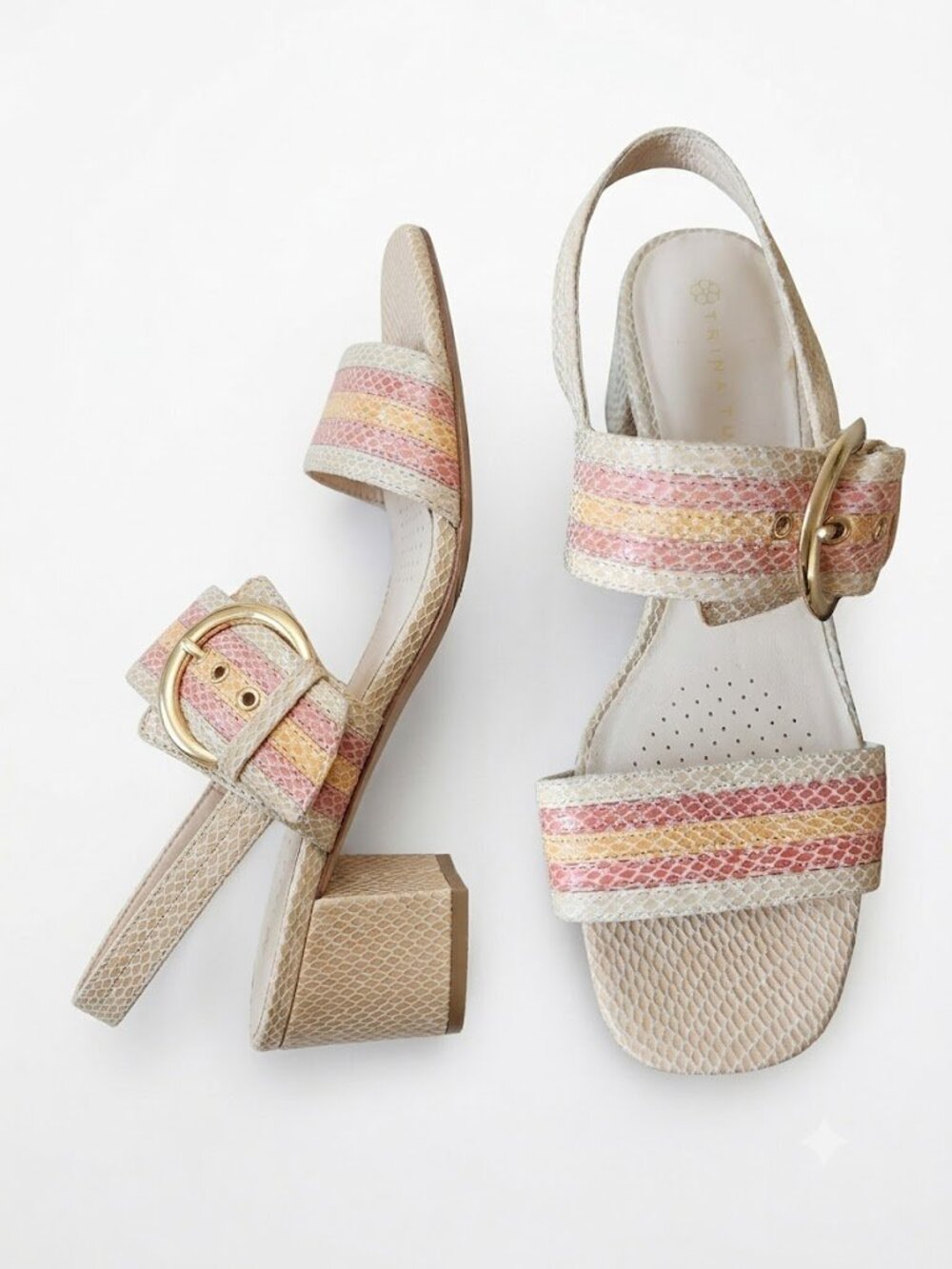 Trina Turk Pink and Cream Striped Block Heel Sandals